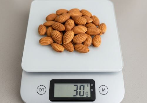 0 g d’amandes, soit environ 180 kcal, portion quotidienne recommandée