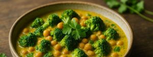 Curry de brocolis et pois chiches au lait de coco