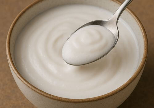 cuillère de lait de coco crémeux dans un bol