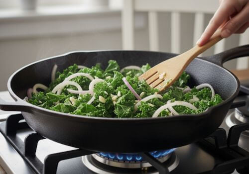 Ail et oignons revenus avec le kale