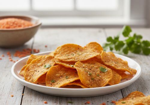 Chips de lentilles corail en assiette, alternative saine