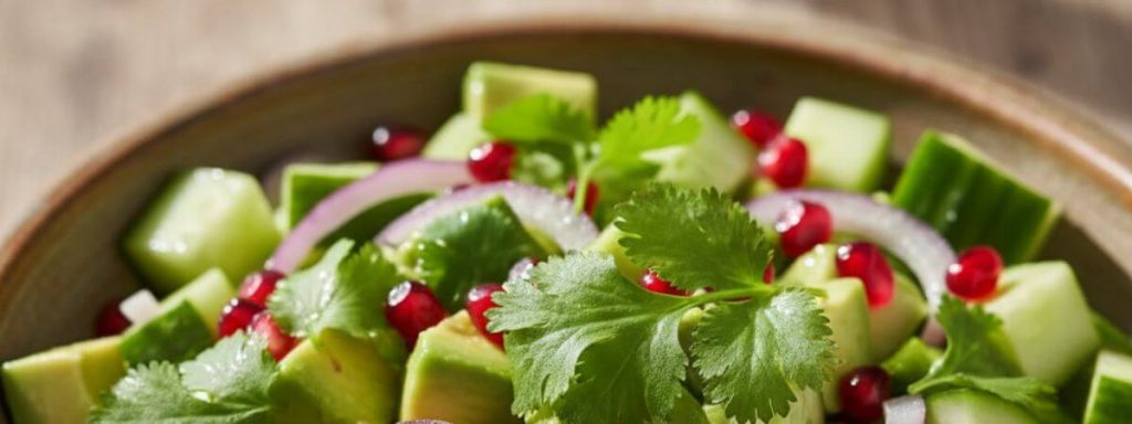 Salade de concombre, avocat et grenade