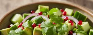 Salade de concombre, avocat et grenade
