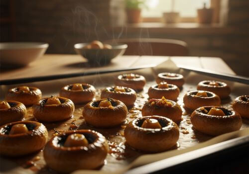 Champignons caramélisés sortant du four