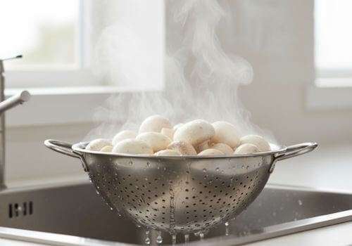 Champignons égouttés et prêts à intégrer une sauce