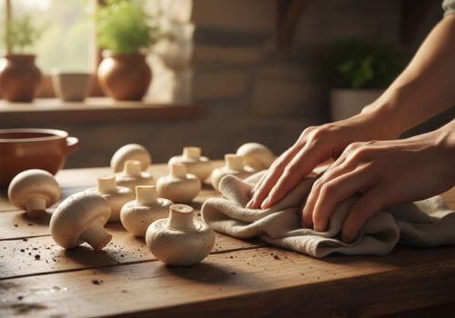 Essuyer champignons de Paris linge humide