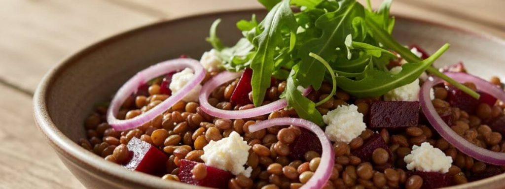Salade tiède de lentilles vertes, betteraves et feta